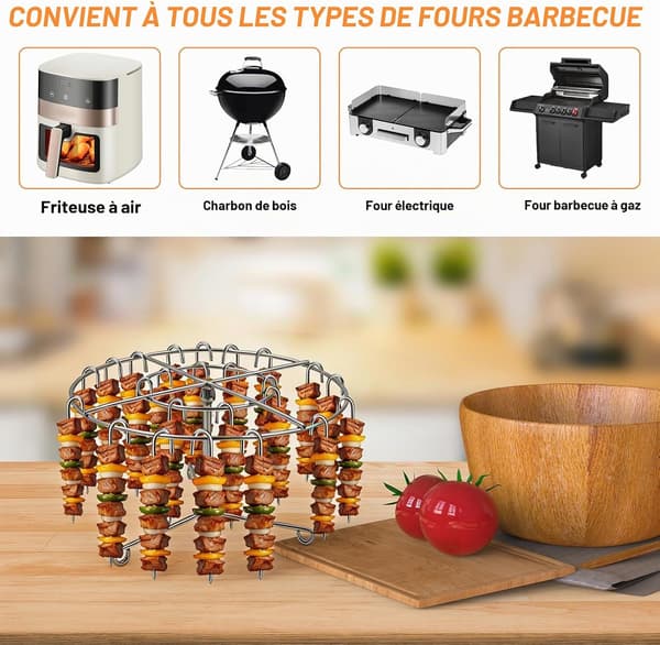Tilbehør til airfryer, grillspydsett i rustfritt stål, 24 spyd + grill, kompatibelt tilbehør til airfryer-form