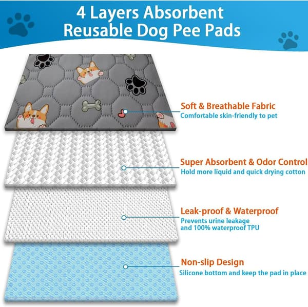 CarpetEReusable vaskbare hundetreningsputer, 2-pakning, ultraabsorberende puter, kjæledyrurinputer - 45x60cm