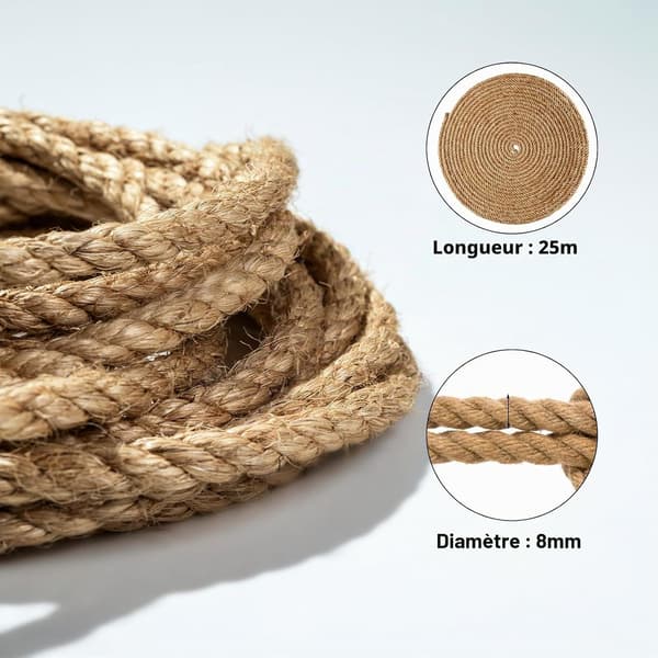 Jutetau 8mm x 50m – Solid naturlig hamptau for hage, DIY, dekorasjon, klatring, vikling, håndverk