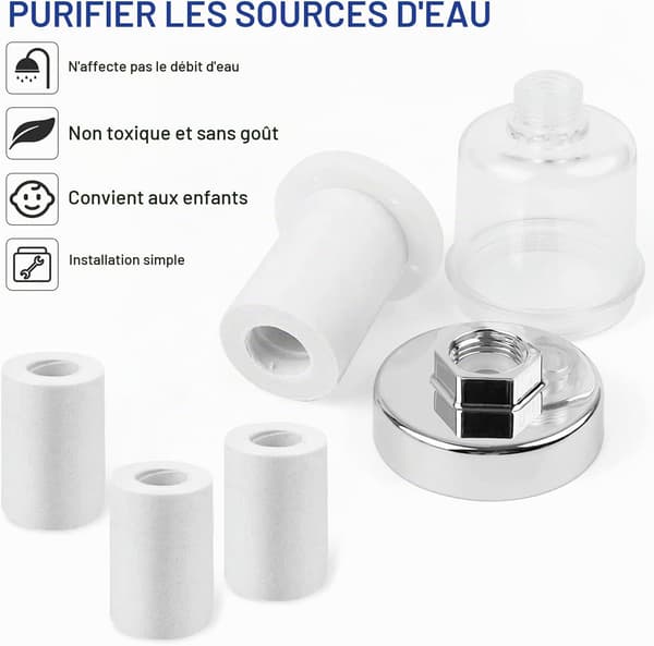 1 st duschfilter, kalkfilter, med 6 filterelement, passar de flesta duschmunstycken