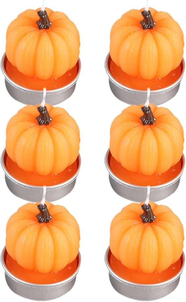 Halloween gresskarlys, 6 stk, søt skummel borddekorasjon