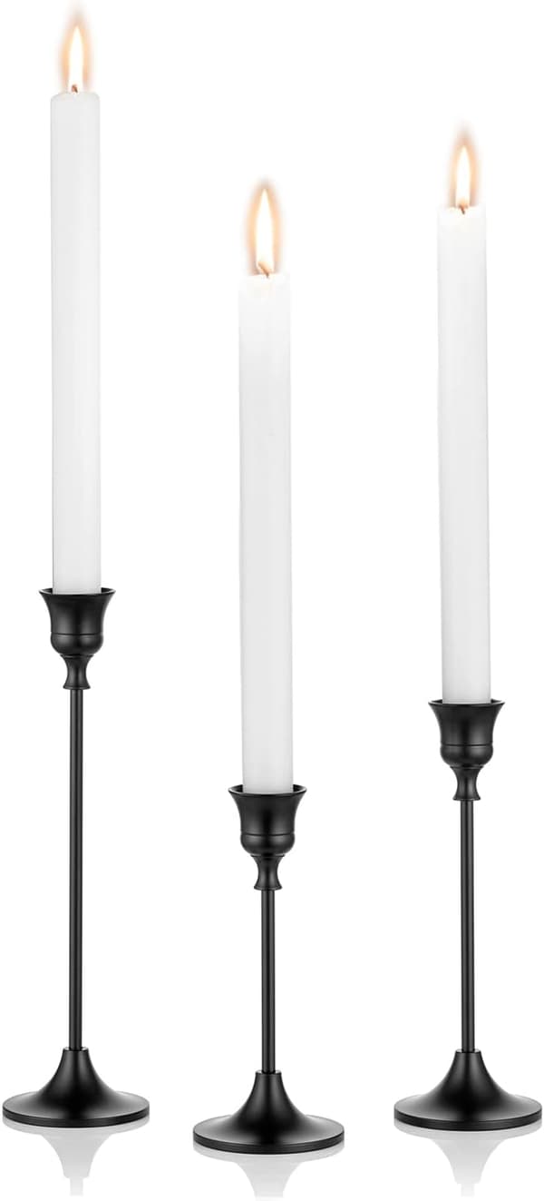 3 stk. sorte lysestager til spidslys, lysestageholder til spisebord, lysestager til spidslys Black