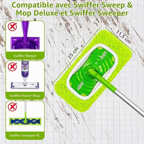 Gjenbrukbare kluter til Swiffer Sweeper, 4 stk. chenillemopptrekk, vaskbare klutrefillmoppputer (grønn)