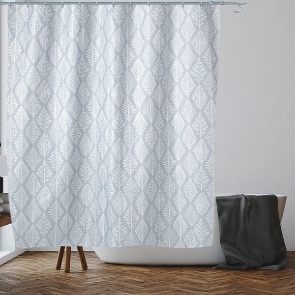 Grå Duschdraperi med Lövmönster, Anti-Mögel, Mögelresistent | Vattenavvisande Tyg | 100% Polyester