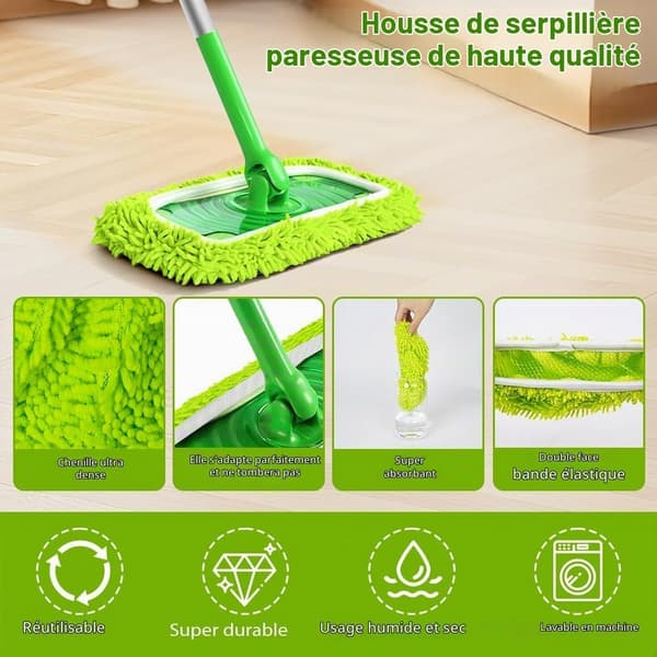Gjenbrukbare kluter til Swiffer Sweeper, 4 stk. chenillemopptrekk, vaskbare klutrefillmoppputer (grønn)