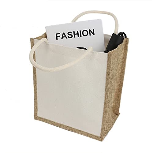 Set med 6 strandväskor i jute och canvas, matkassar