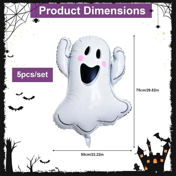 5 kappaletta Halloween-aaveilmapalloja 75 cm valkoisia alumiini-ilmapalloja