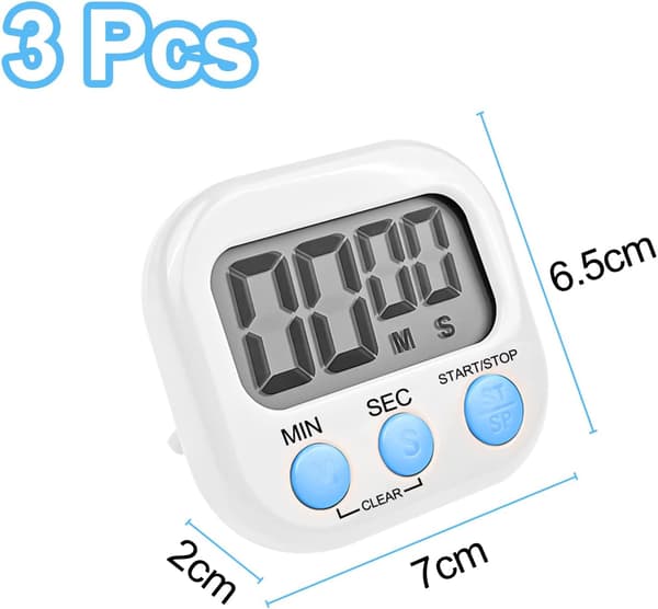 3-delad Magnetisk Kökstimer, Stoppur med Stor LCD-Display, Nedräkningstimer för Matlagning (Vit)