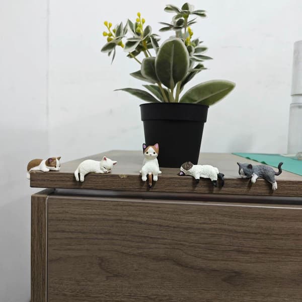 Sett med 5 mini kattefigurer, bildekorasjon, kreativ bilpynt