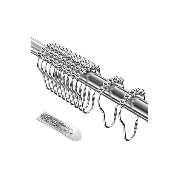 12-pack Duschringar i rostfritt stål, 7 x 4 cm, Duschdraperikrokar med glidsystem, Metallglidkulor