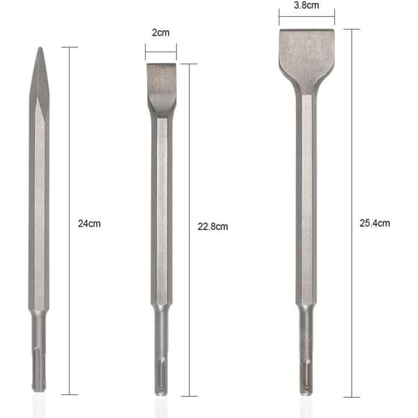 SDS Plus meisler, sett med 3 (bred meisel, flat meisel, spiss meisel) for lette bor og borhammere for standard arbeid