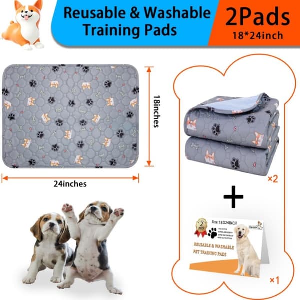 CarpetEReusable vaskbare hundetreningsputer, 2-pakning, ultraabsorberende puter, kjæledyrurinputer - 45x60cm