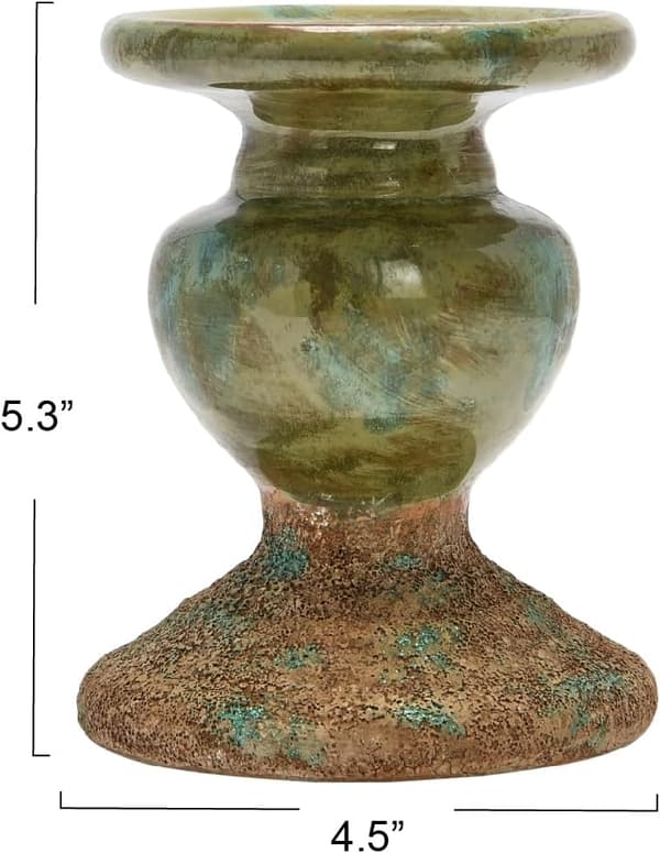 2-Tone Skulpturell Terracotta Lysestake, Slitt Grønn