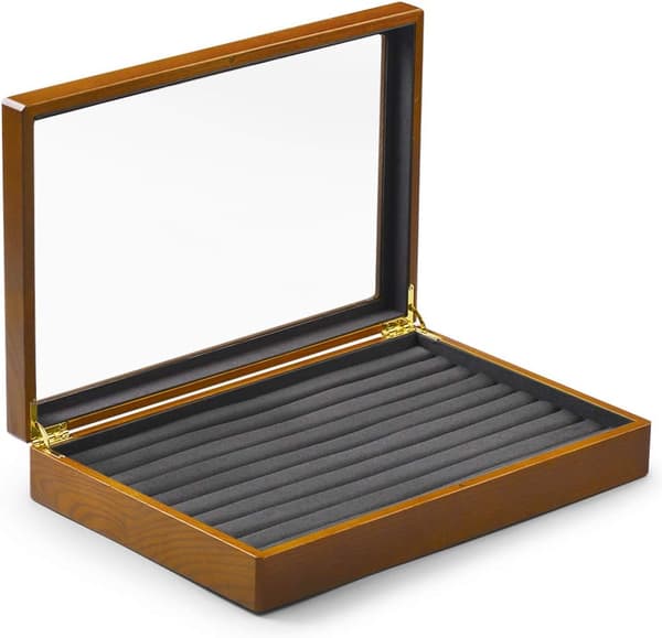 Solid Træ Smykkeskrin Ringe Øreringe Display Case med Låg Vintage Smykke Organizer Boks til Kvinder (Grå)