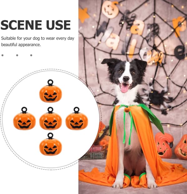 Sæt med 5 mini Halloween græskarklokker, græskarklokker, Jack O'Lantern charms til Halloween efterårsdekorationer