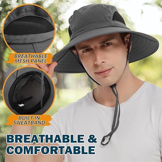 Unisex Solhat, Vandtæt Hat, Sammenfoldelig, Mørkegrå Dark Grey