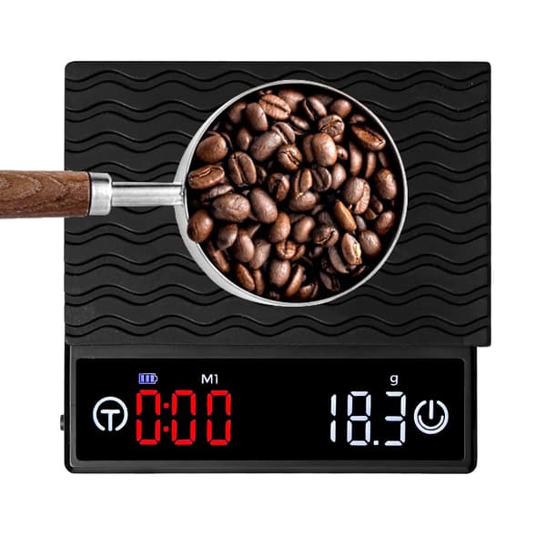 Kaffevægt med timer, genopladelig køkkenvægt med automatisk timer og flowfunktion, præcisionsvægt