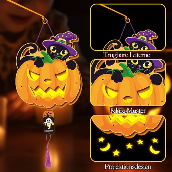 Sett med 3 LED Halloween-lykter for barn - Lyktesett - Festdekorasjon - Gaver til gutter og jenter