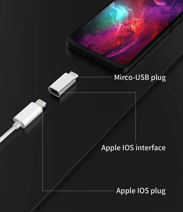 3-pakning, Micro USB til Lightning-adapter, Lightning hunn til Micro USB hann-adapter