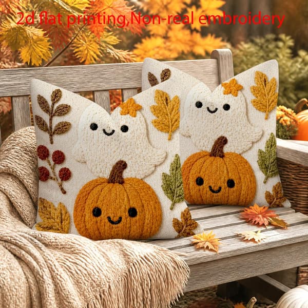 Rustikt Halloween-kuddfodral – Obroderad pumpadesign, för soffa, sovrum, vardagsrum, kontor (kudde ingår ej)
