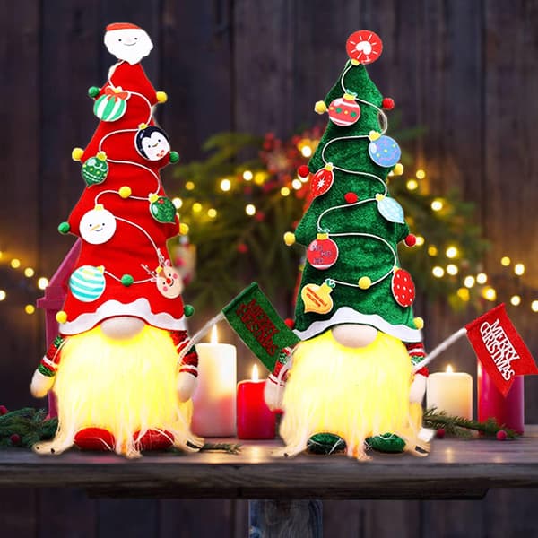 Julepynt Lysende, Julegnomepynt med Glædelig Jul Skilt og Lys