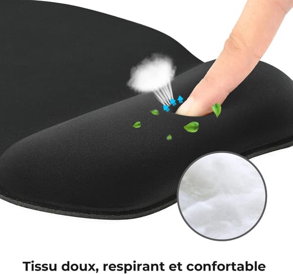 Musemåtte med ergonomisk håndledsstøtte, 4 mm musemåtte med memory foam-fyld, tekstureret og slidstærk, sort