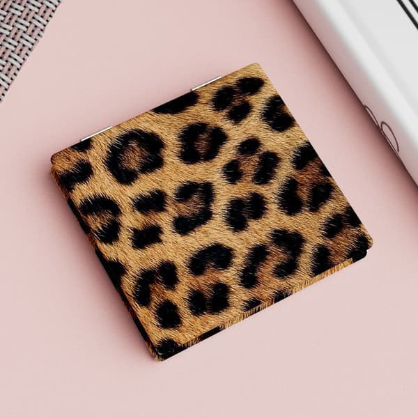 [Dobbeltsidet Bærbart Makeup Spejl] Leopard Print Kompakt Foldespejl - Dobbeltsidet, Bærbart Makeup Spejl til Tasker & Rejser