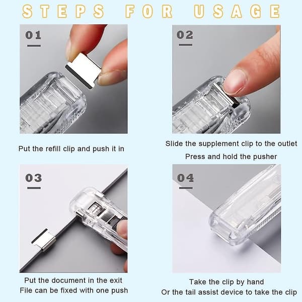 Clam Clip Dispenser med 200 Refill Clips - Sæt med Binder og Papirclips, sort