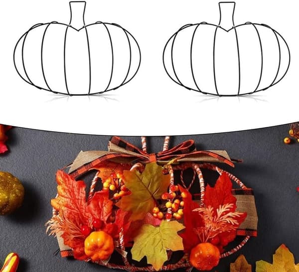 2 stk. høstgresskarformet metallkrans, festlig blomsterkransramme i ståltråd for høst, Halloween