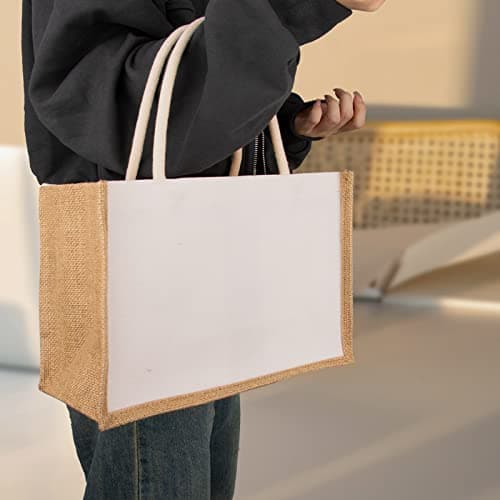 Set med 6 strandväskor i jute och canvas, matkassar