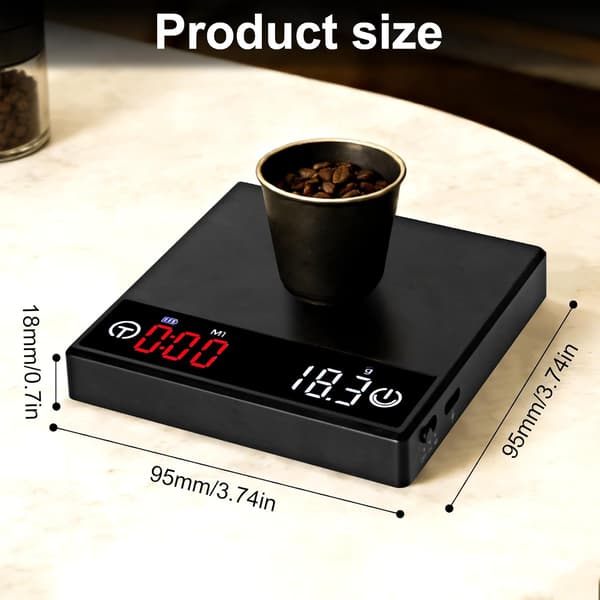 Kaffevægt med timer, genopladelig køkkenvægt med automatisk timer og flowfunktion, præcisionsvægt