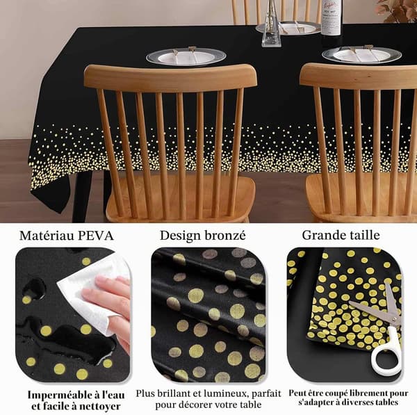 Sort engangsdug, 3 stk. til borddekorationer, bryllupper, picnics, Halloween, jul, 137 x 274 cm