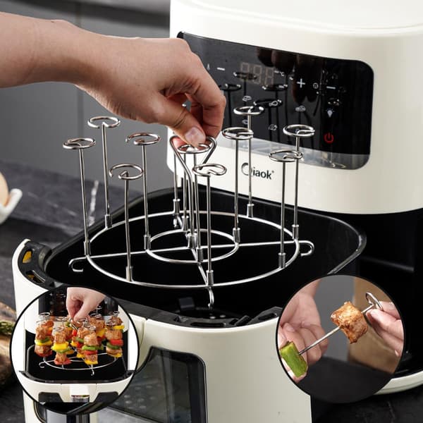 Airfryer-ristsett, inkludert 12 spyd, rustfritt stål, gjenbrukbart risttilbehør.