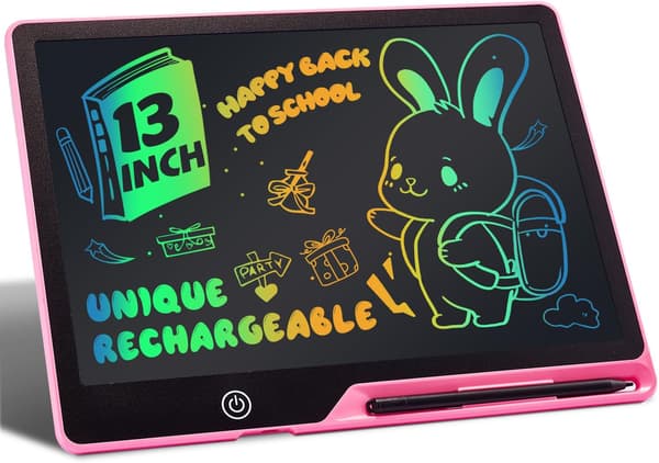 13 tommer genopladelig LCD-skrivetablet, bærbar sletbar skrivetablet til børn, til legetøj til børn, pink