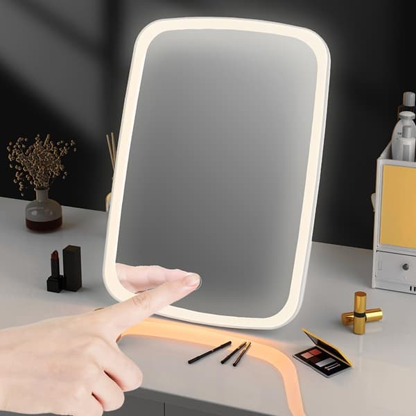 Bærbart LED Makeup Spejl - 3 Farve Lystilstande, Justerbar Lysstyrke, Touch Sensor, USB Opladning, Kompakt Foldbart Design - Grea