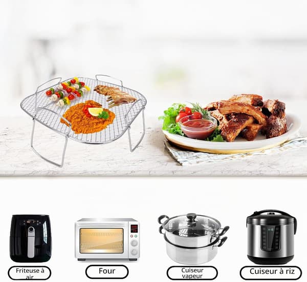 1 stk Airfryer-tilbehør, multifunksjonelt kokestativ, kompatibelt med de fleste airfryere