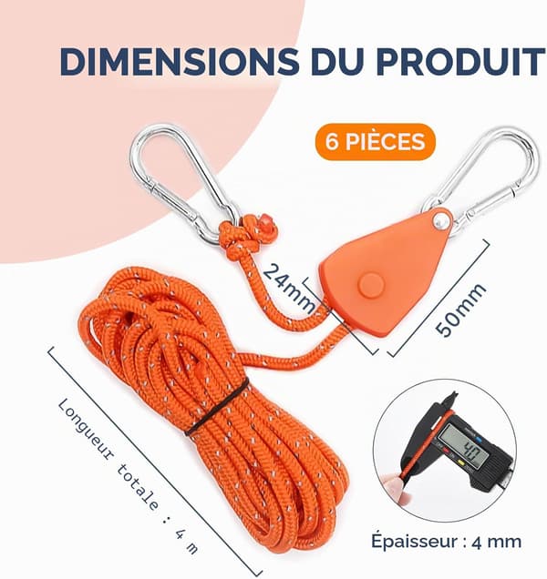 PCS Paracord 4M Spännband | Justerbart rep, 4MM Reflekterande Tältrep, Lättvikts Campingrep