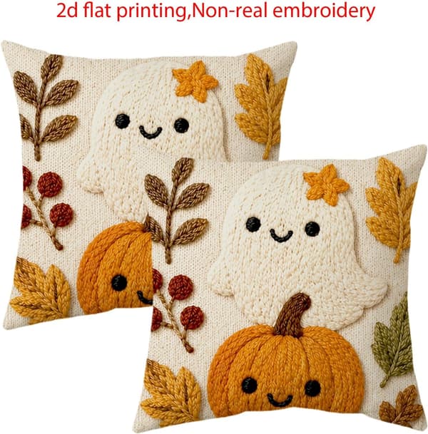 Rustikt Halloween-kuddfodral – Obroderad pumpadesign, för soffa, sovrum, vardagsrum, kontor (kudde ingår ej)
