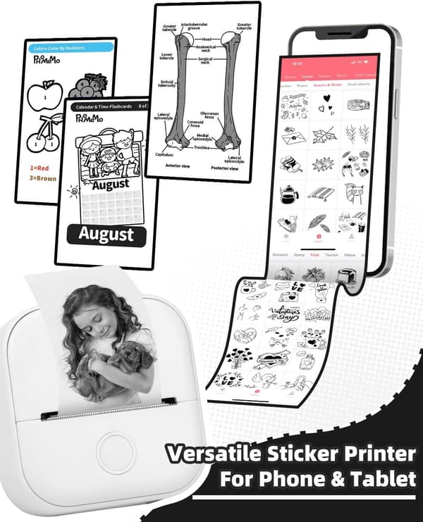 Mini Labelprinter - T02 Lille Bærbar Printer, Lærings Sticker Printer, Noter, Billeder, Hvid