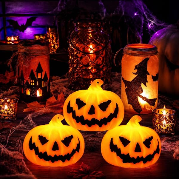 Halloween-lykter, lysende gresskarpynt, opplyst gresskarlykt med LED for høstdekorasjon