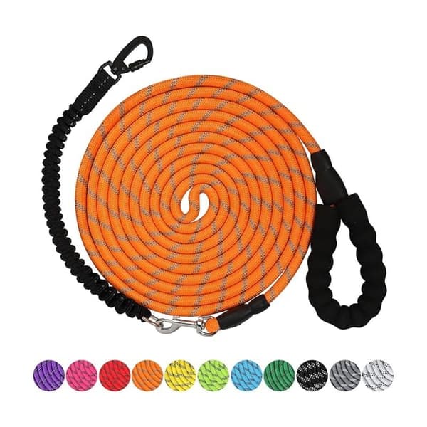 10 m hundkoppel, robust koppel med låsbar vridkrok och reflexränder, elastiskt hundkoppel