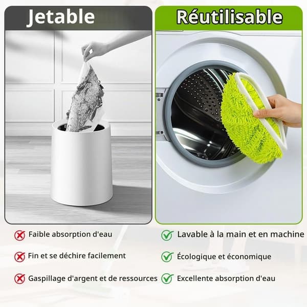 Gjenbrukbare kluter til Swiffer Sweeper, 4 stk. chenillemopptrekk, vaskbare klutrefillmoppputer (grønn)