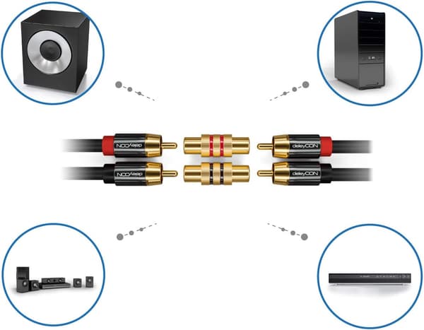 2 kpl RCA-liitin - Musta ja punainen audio-videoadapteri - Naaras RCA-liittimet