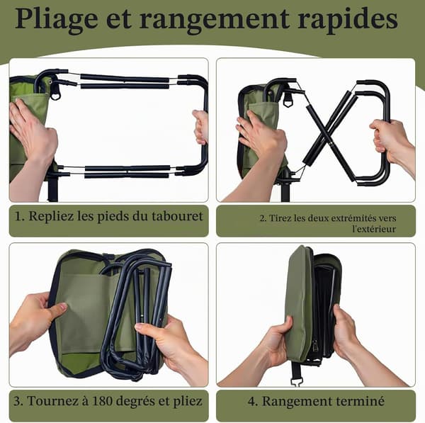 Bærbar foldestol 29 × 26 × 26 cm med skulderstropper, sammenklappelig camping-/picnicstol