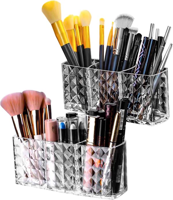 Pieces Makeup Organizer Opbevaringsboks, 3 Rum Makeupbørste Organizer Opbevaring, Makeupbørste Opbevaring