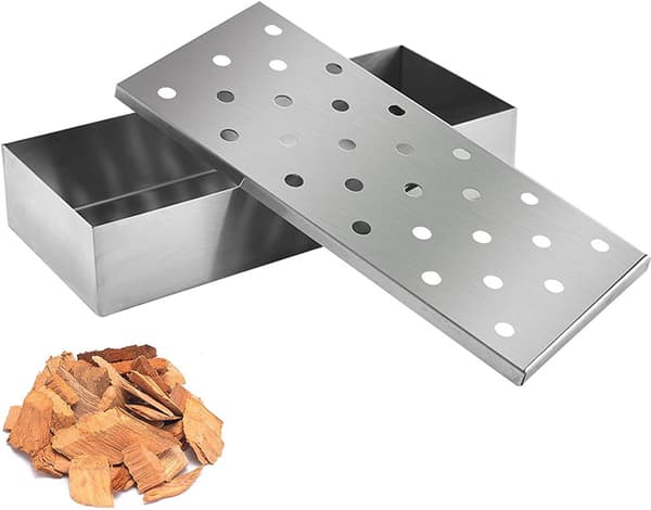 1 røgboks i rustfrit stål, stabil røgboks, grilltilbehør, egnet til gasgrill og kulgrill (sølv)