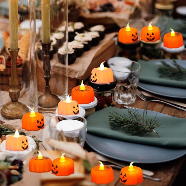 Halloween-lys, 12 gresskarformede LED-lys, oransje lys, festdekorasjon, kjøkken