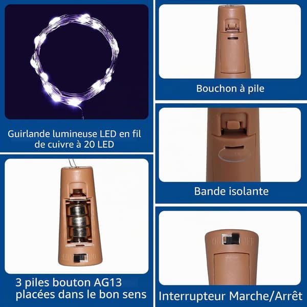 20 LEDiä 2M Vedenpitävät Valosarjat, Pullonvalot, LED-pullonvalot, Koriste Jouluun, Juhliin, Häihin, 10 Kappaletta