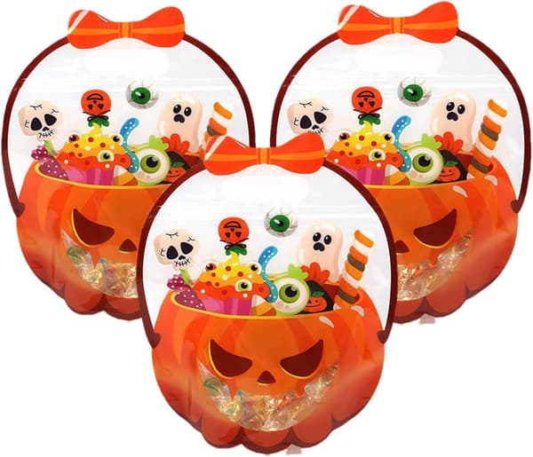 3 st Halloween godispåsar, perfekta för Halloweenfester, Halloween pumpakrukaformade godispåsar