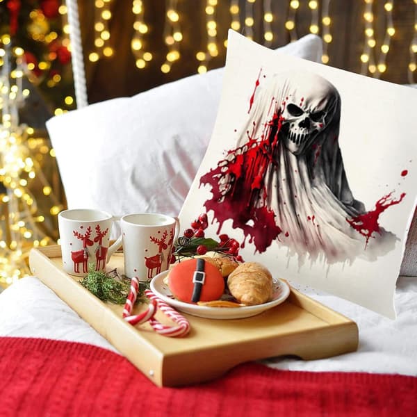 Halloween Kuddfodral 45 x 45 cm - Halloween Linne Kuddfodral för Soffa, Sovrum, Arbetsplats - Stol